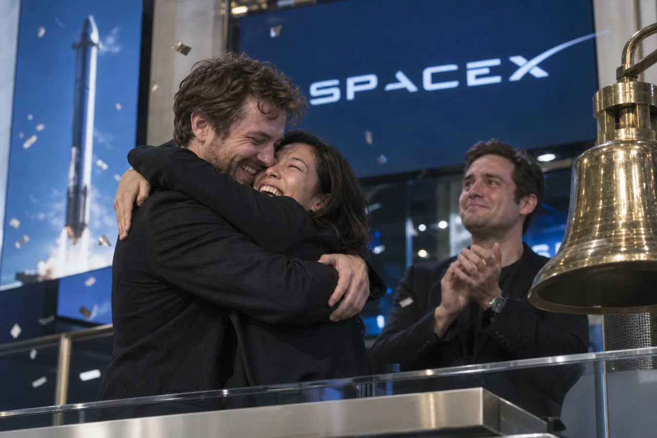 SpaceXのIPOを祝う仲間たちを描いたコンセプト写真。